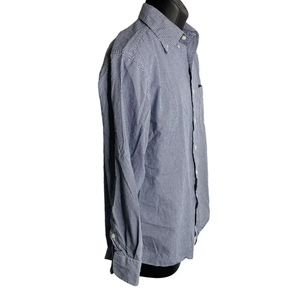 Club Room Gingham Button Down Shirt L Blue Long Sleeve Chest Pocket Collar